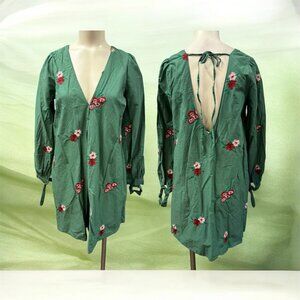 Asos Design,Dress Spring,Green,Sz L,Embroidered Flowers,Long Sleeve,Relaxed.!